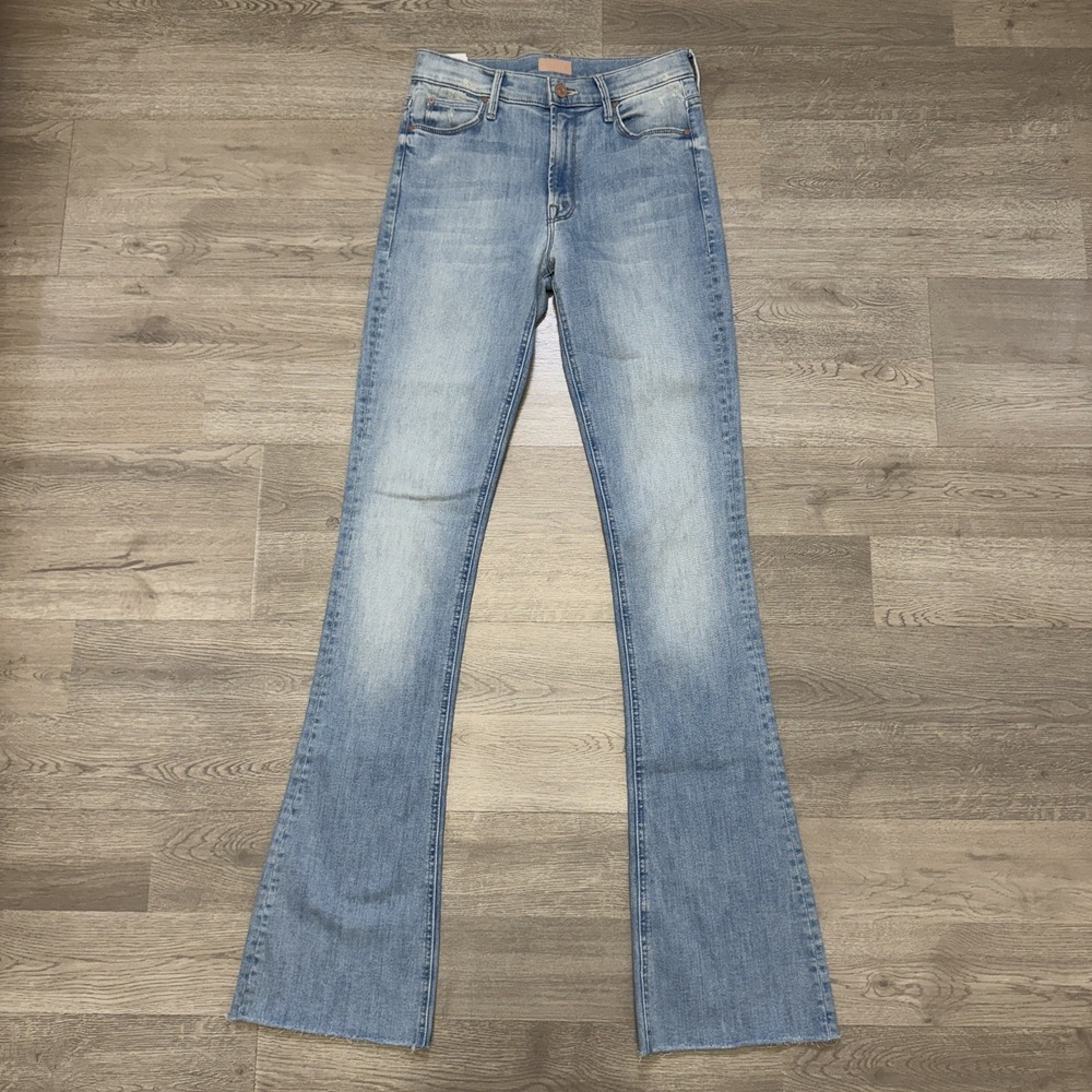 MOTHER The Runaway Fray Jeans Womens 26 Crossroads High Rise Flare Raw Hem